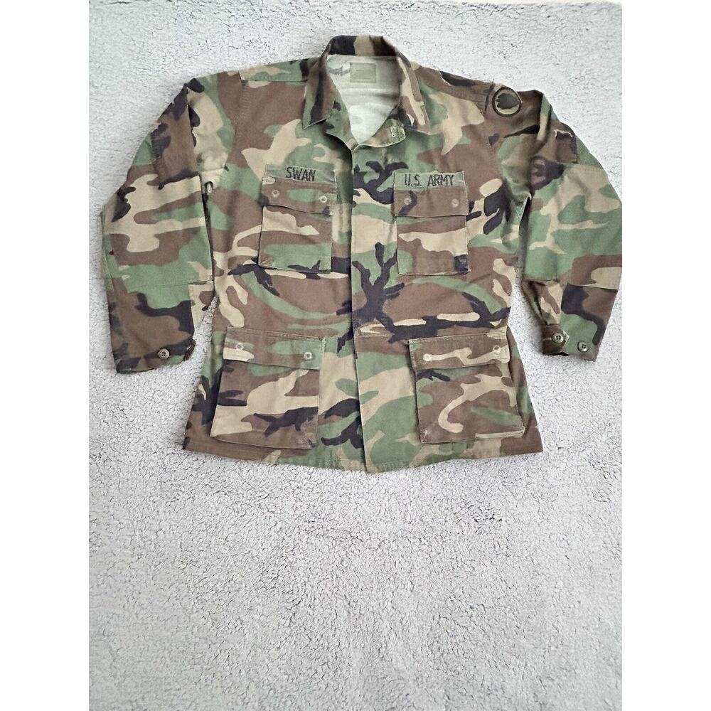 US Military Jacket Men Medium Coat Camo Woodland Hot Weather BDU Patches